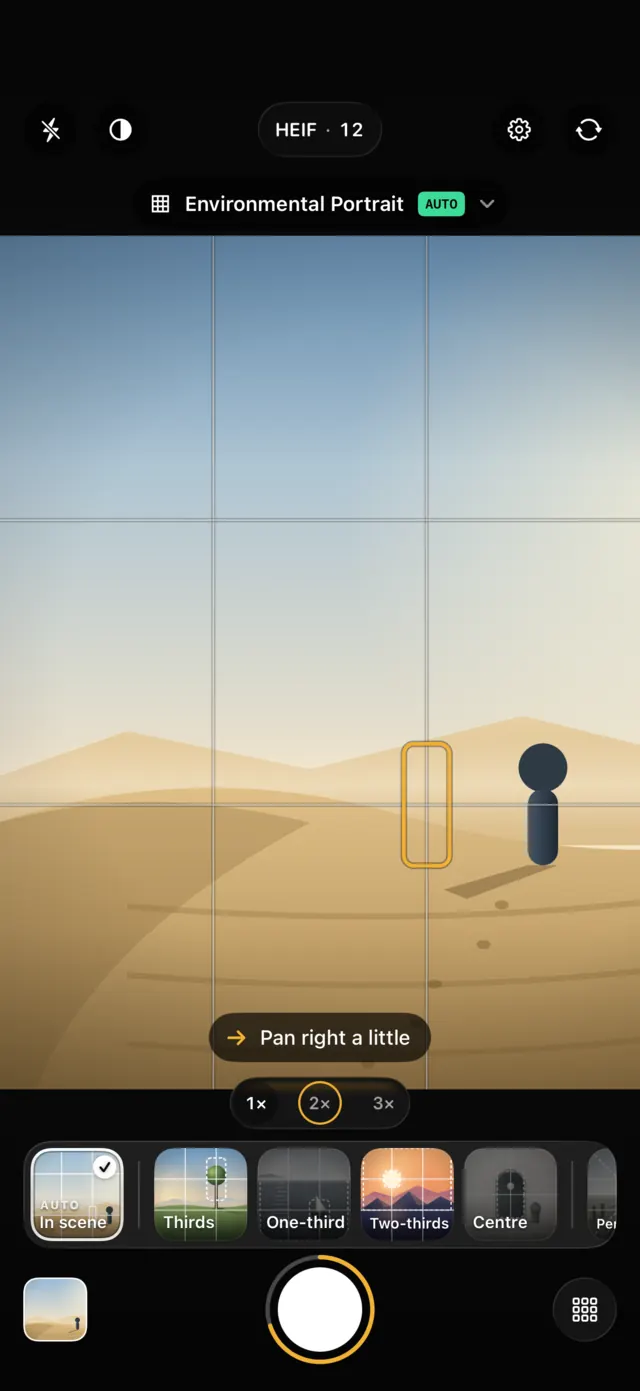 Camera Grid guide une prise de vue avec une seule consigne